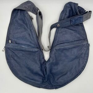 Sash Genuine Leather Crossbody Bag Blue Slouchy Soft Convertible Sling Purse